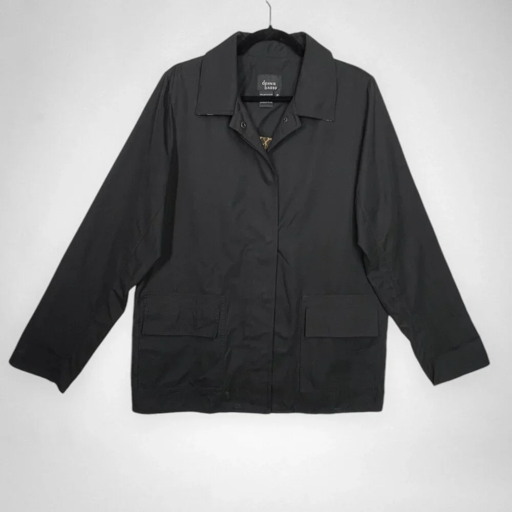 DENNIS BASSO Medium‎ Black Jacket With Leopard Print Lining & Cuffs